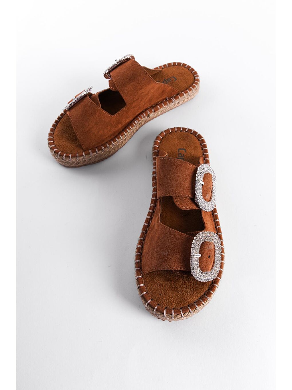 Capone Outfitters Kahverengi Taşlı Kadın Espadril Terlik - 3