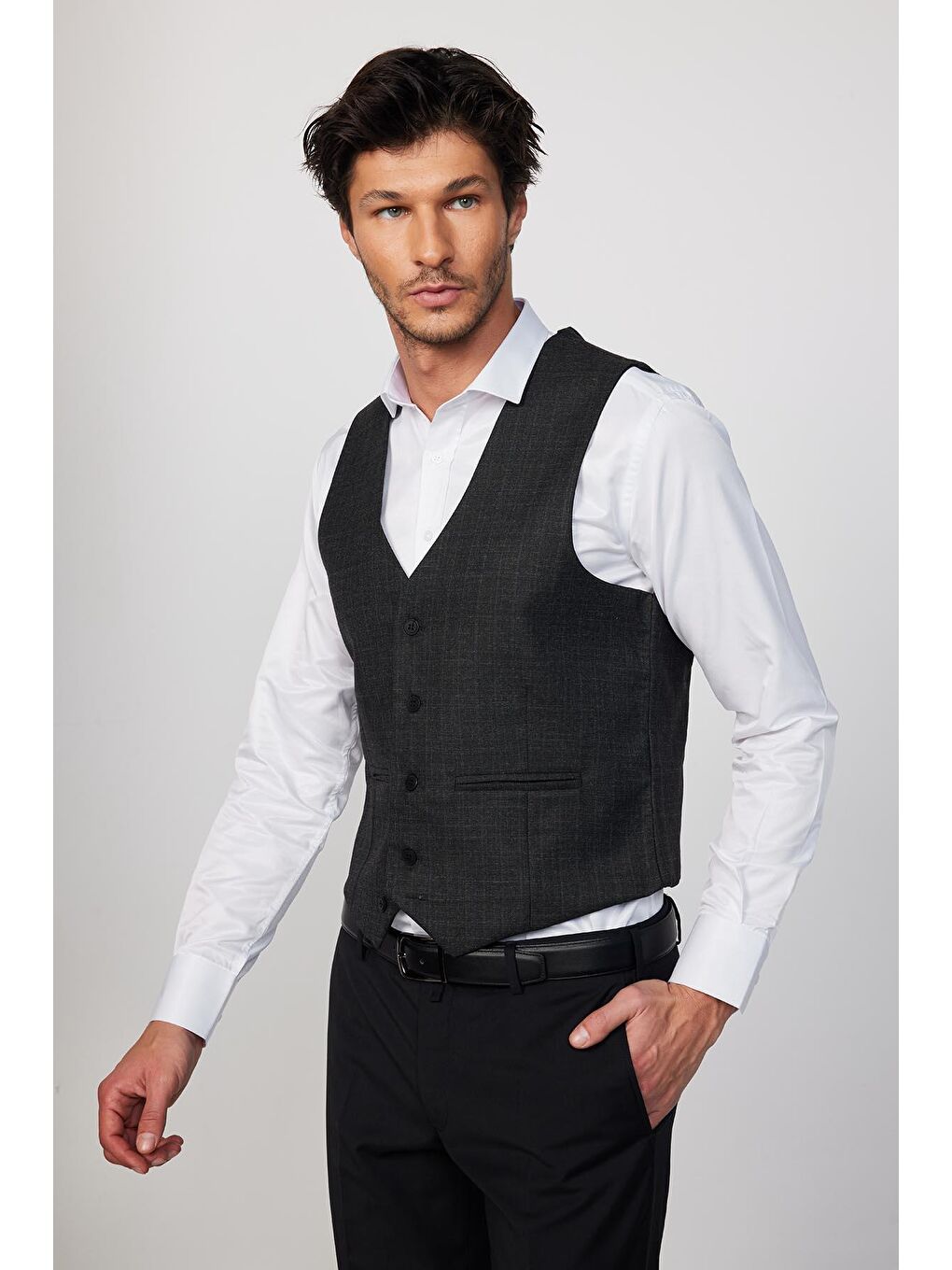 Slim Fit Dar Kesim Fleto Cep 4 Mevsim Siyah Erkek Yelek-2