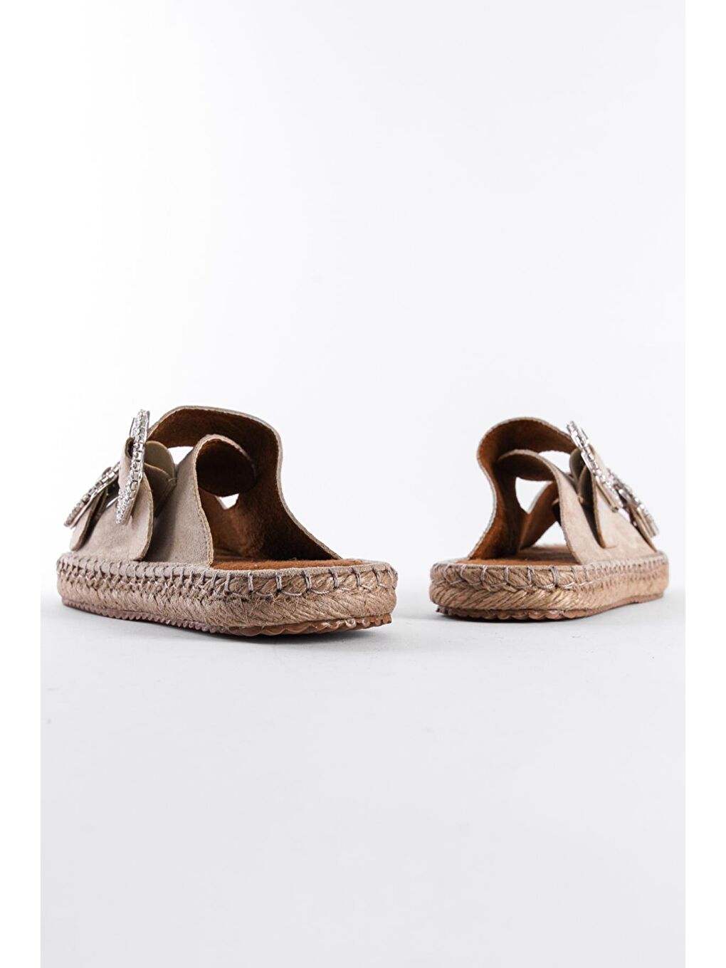 Bej Taşlı Kadın Espadril Terlik-2