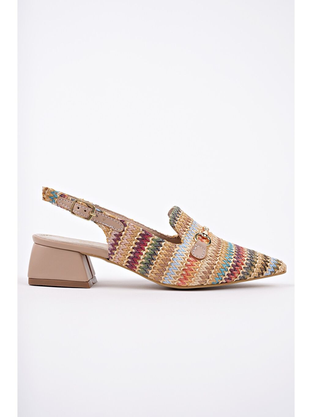 Yeşil HERJEE Sivri Burun Arkası Açık Hasır Kadın Günlük Kısa Topuklu Ayakkabı-2