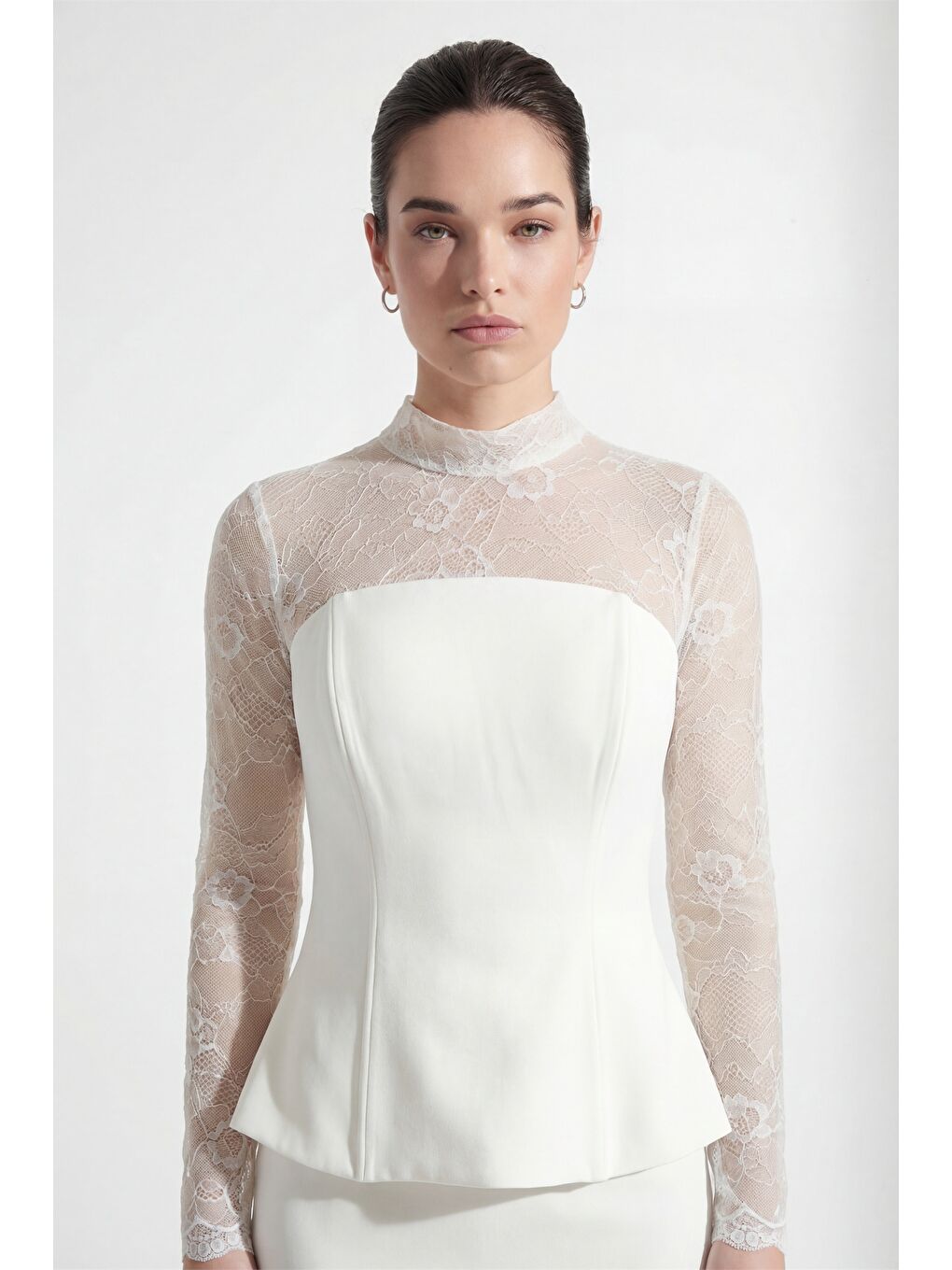 Kadın Beyaz Dantel Detay Uzun Balık Abiye Elbise-2