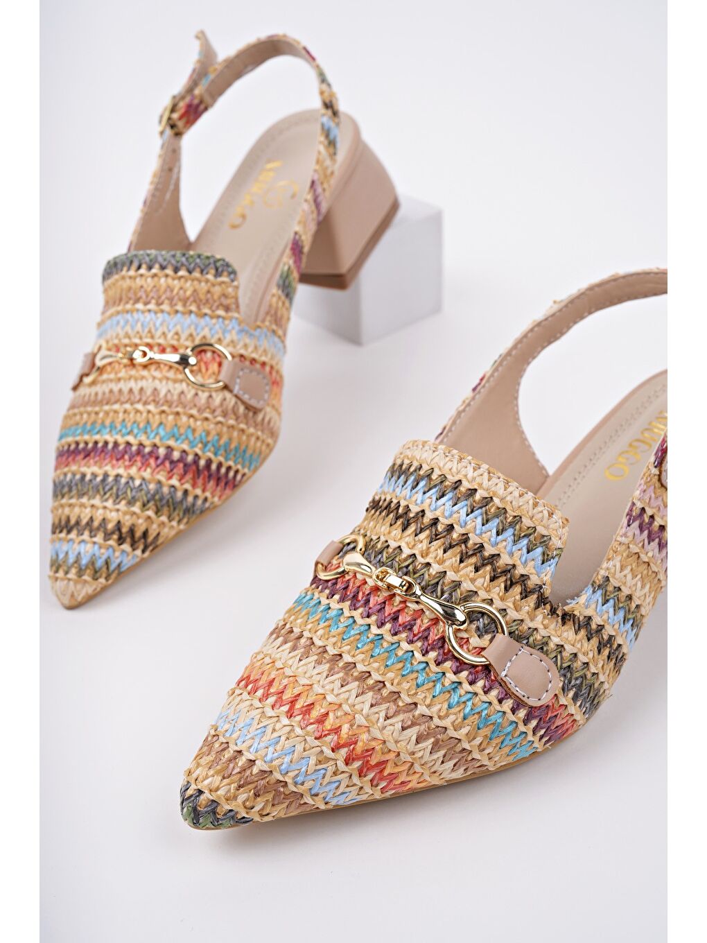 Yeşil HERJEE Sivri Burun Arkası Açık Hasır Kadın Günlük Kısa Topuklu Ayakkabı-5