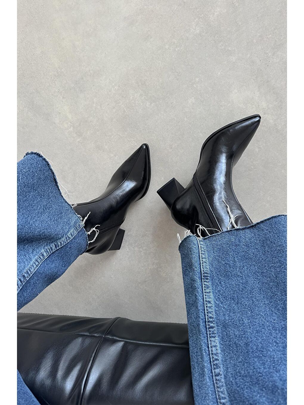 Liston Kadın Topuklu Kırışık Deri Bot Siyah