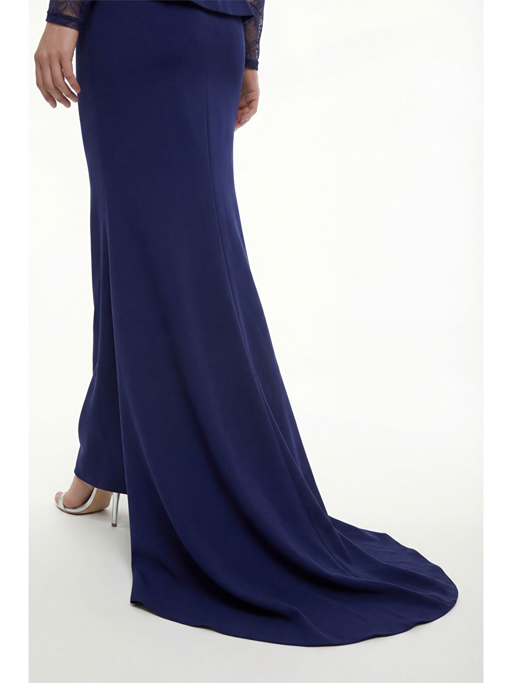 Kadın Lacivert Dantel Detay Uzun Balık Abiye Elbise-3