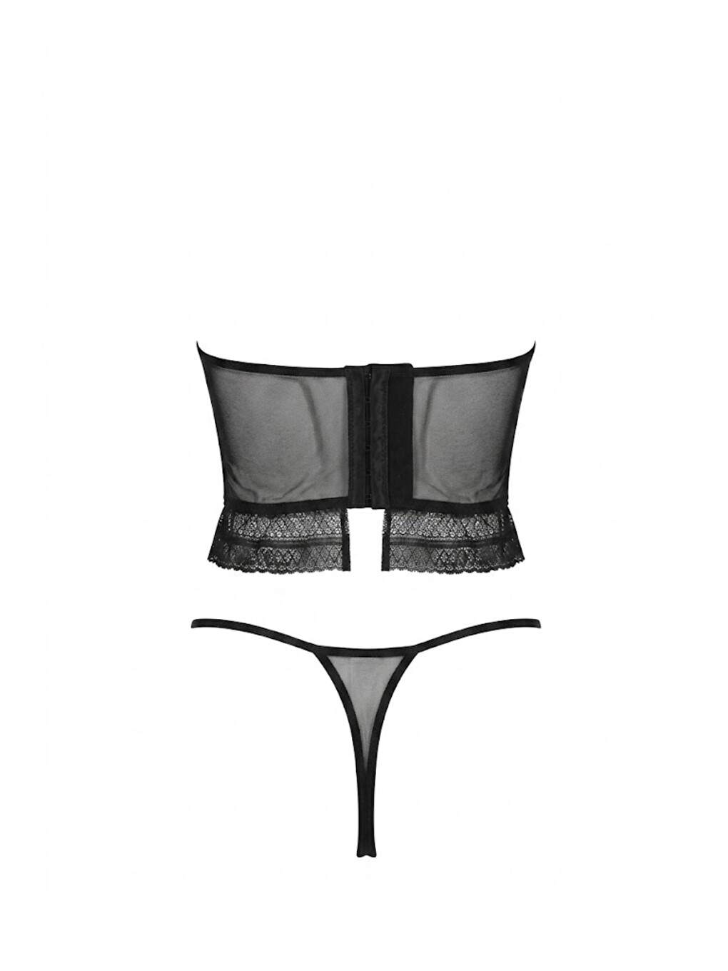 Dantel Detay Fantezi Crop Bustiyer Takım 6503 Siyah-1