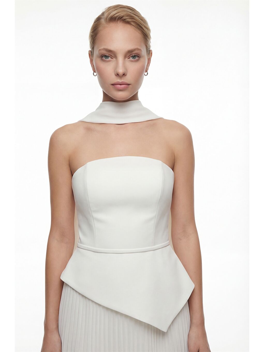 Kadın Beyaz Dar Kalıp Şal Yaka Piliseli Uzun Söz Nişan Nikah Abiye-2