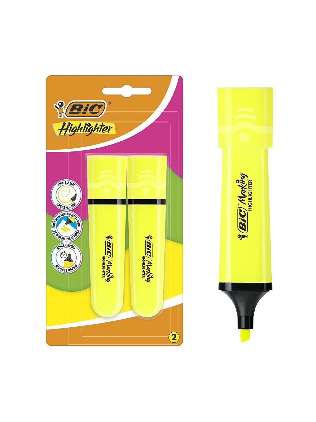 Bic Sarı Marking Flat Fosforlu Kalem Sarı 2 Li