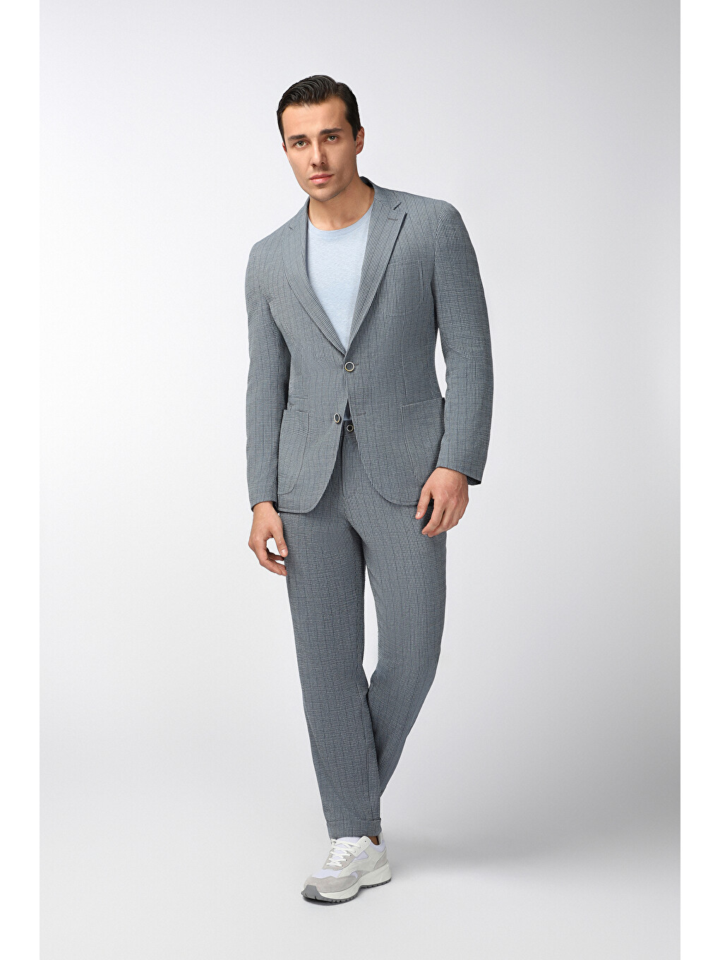 Lacivert Regular Fit Desenli Takım Elbise-1