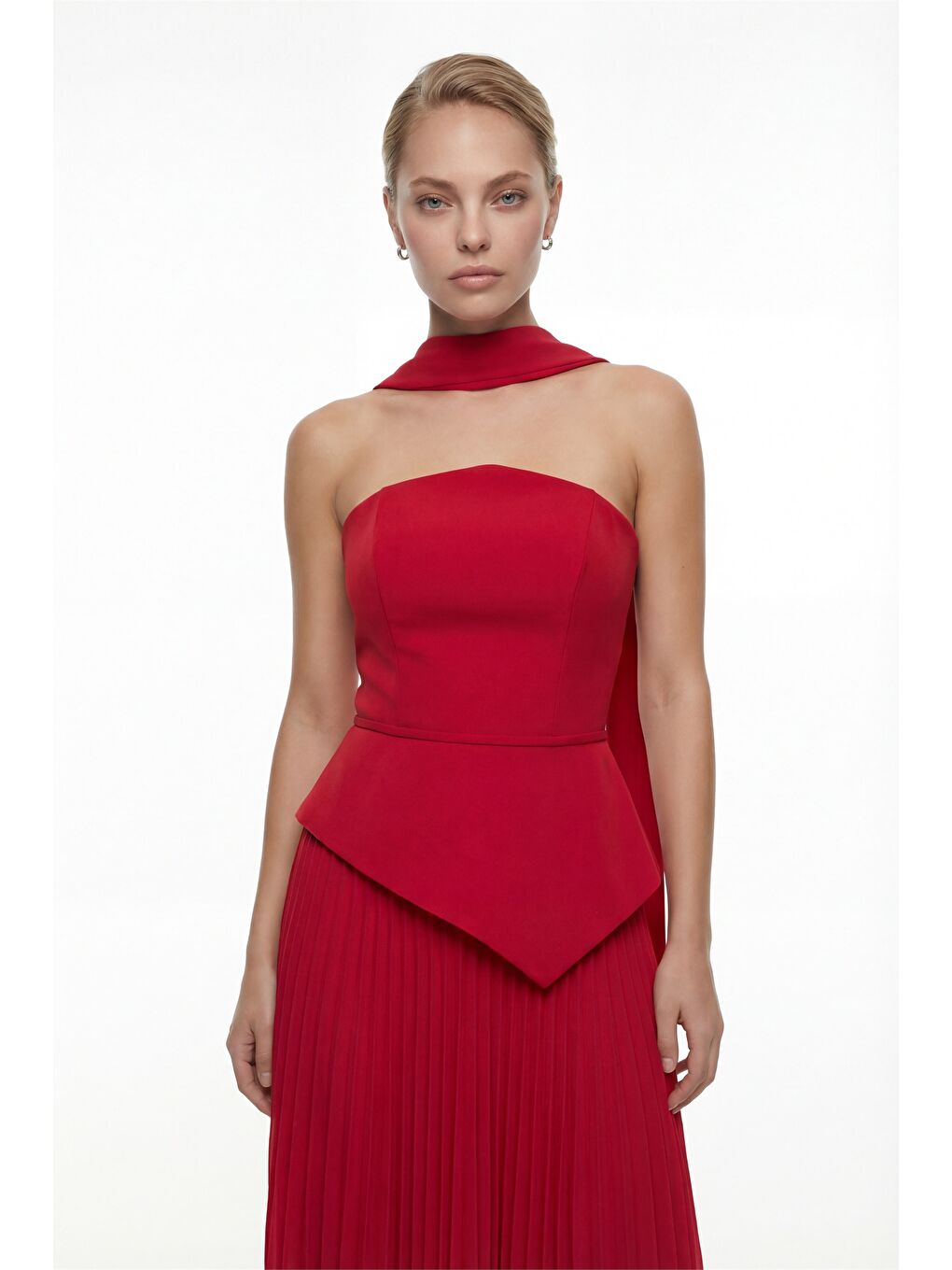 Kadın Kırmızı Dar Kalıp Şal Yaka Piliseli Uzun Söz Nişan Nikah Abiye-2