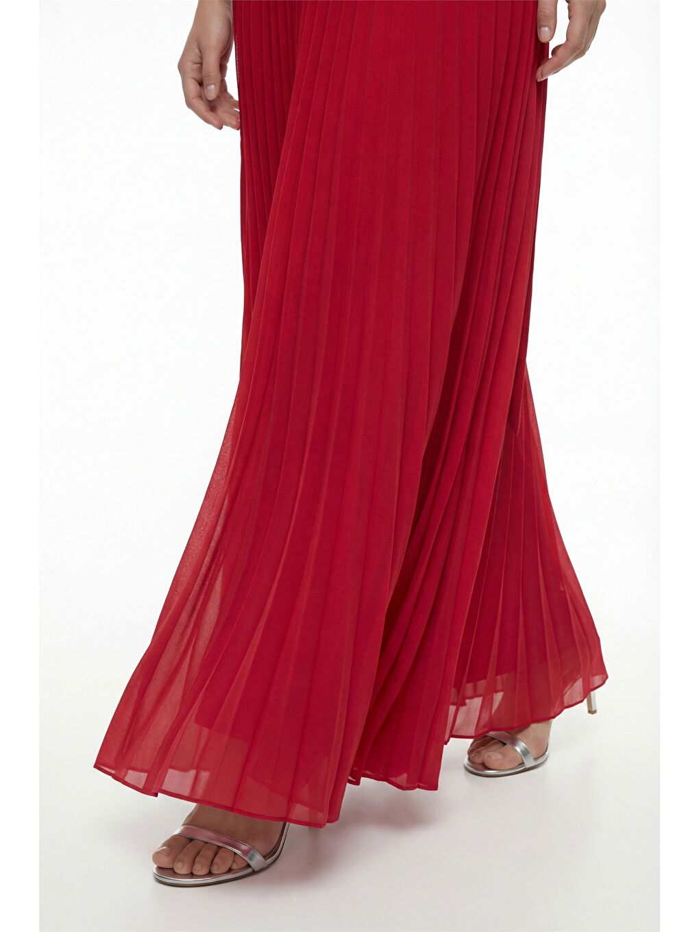 Kadın Kırmızı Dar Kalıp Şal Yaka Piliseli Uzun Söz Nişan Nikah Abiye-3