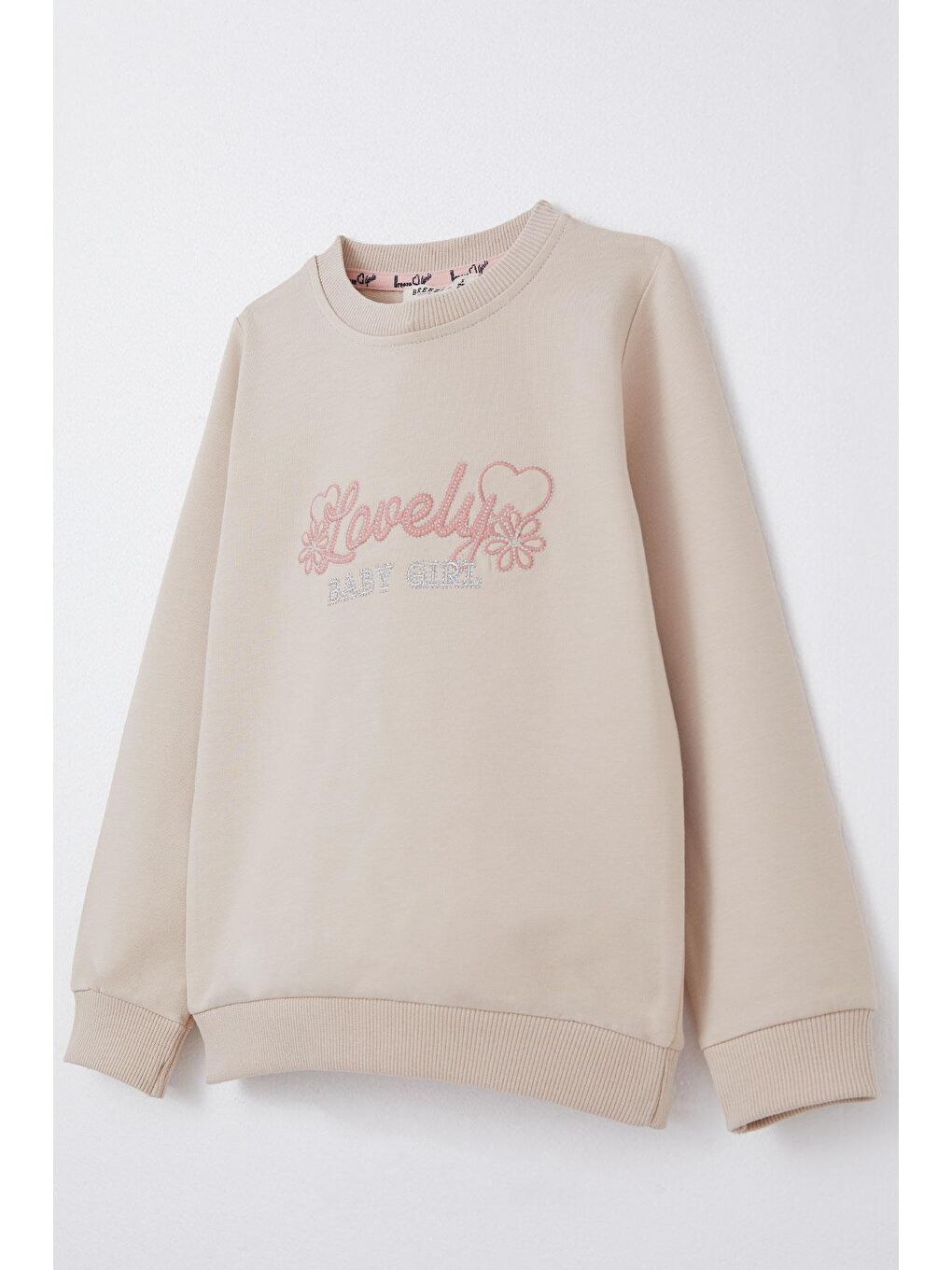 Kız Çocuk Eşofman Takım Sevgi Temalı Yazı Nakışlı Bej (1-3 Yaş)-5