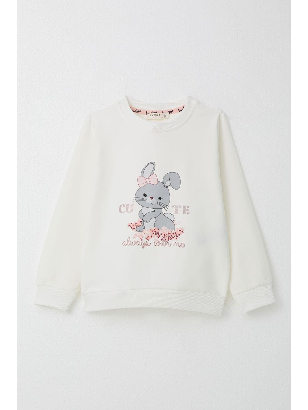 Kız Bebek Eşofman Takım Fiyonklu Havalı Tavşancık Baskılı Ekru (2 Yaş)-1