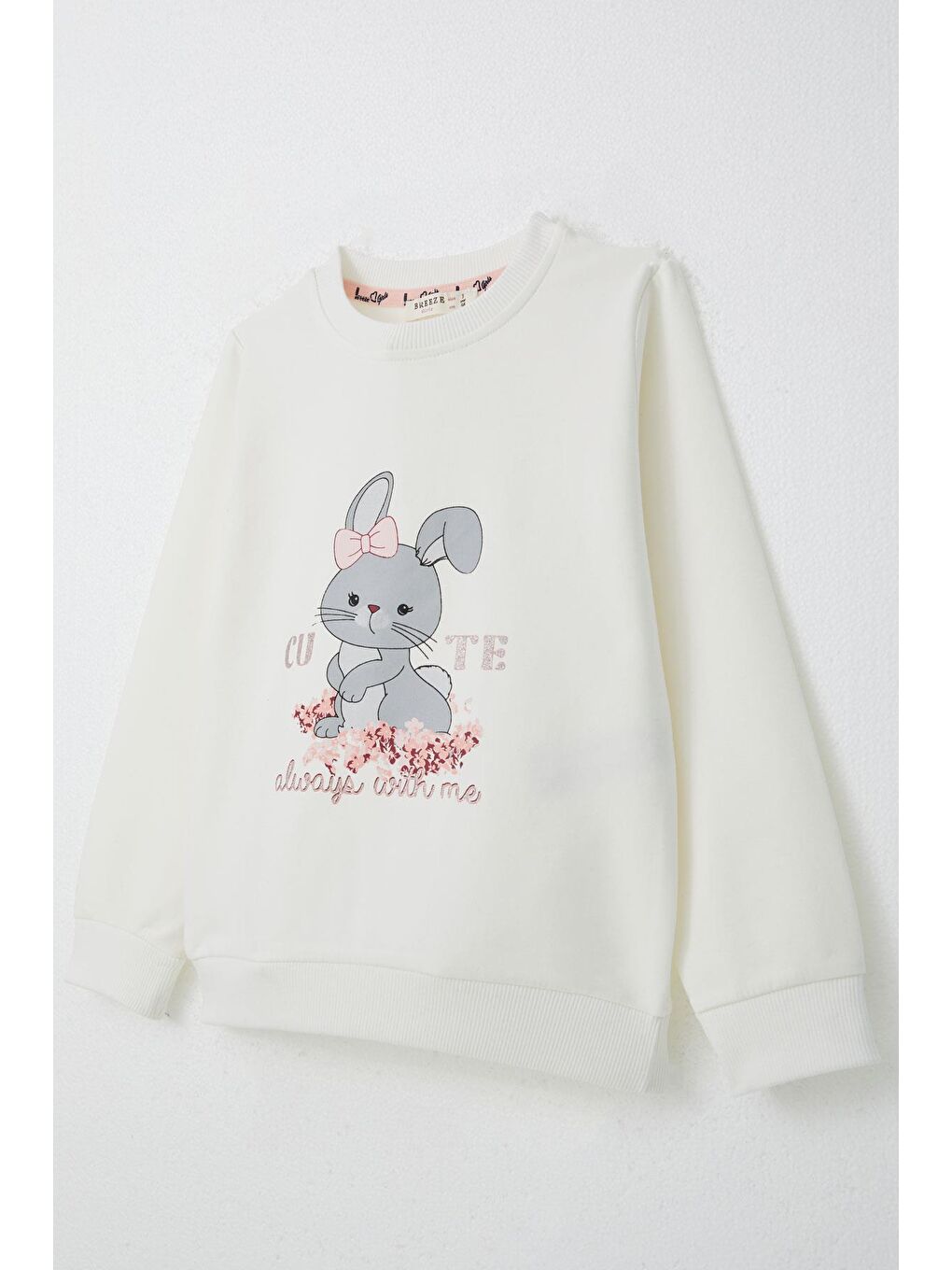 Kız Bebek Eşofman Takım Fiyonklu Havalı Tavşancık Baskılı Ekru (2 Yaş)-5