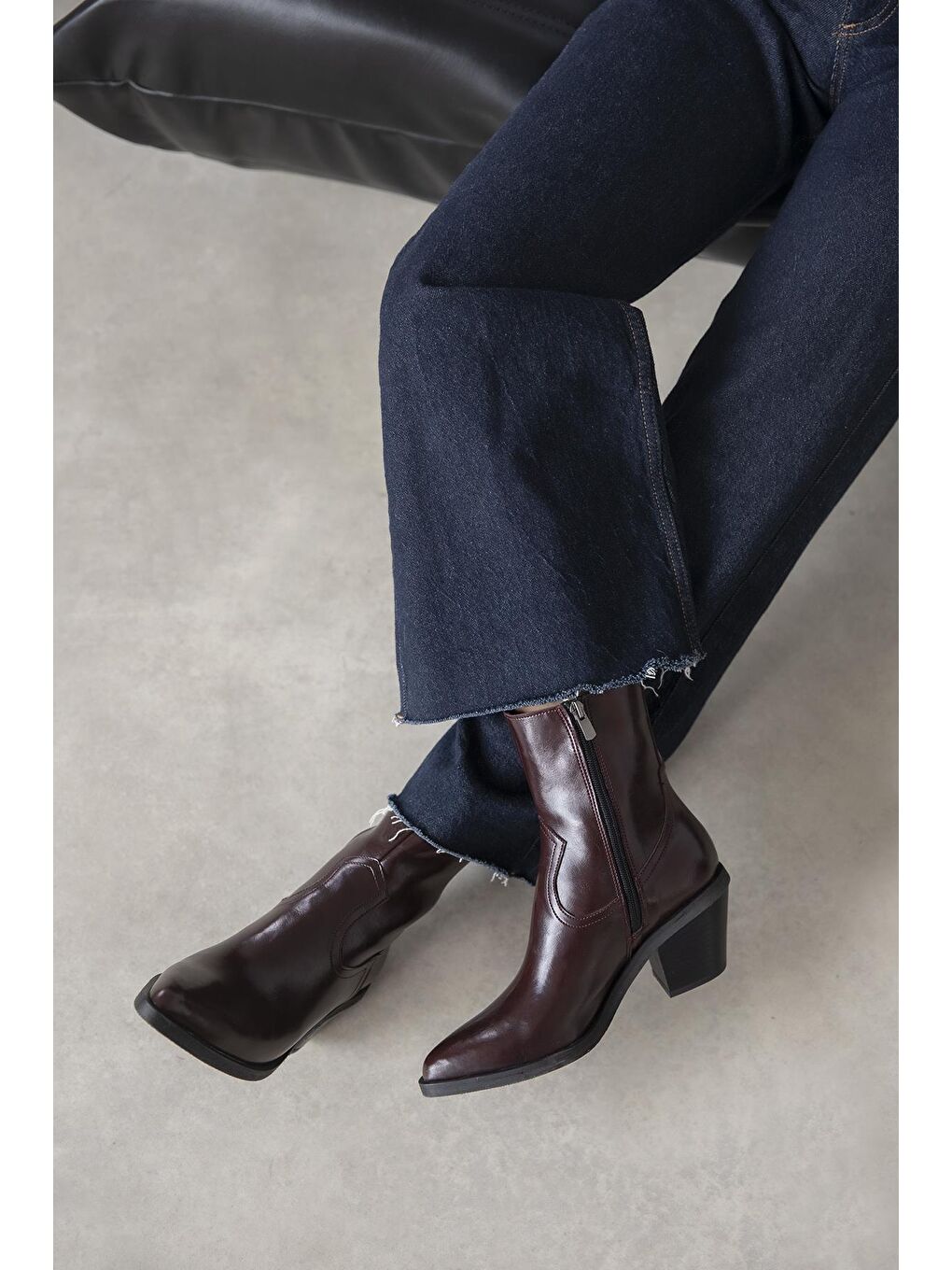 Jose Kadın Kırışık Deri Topuklu Bot Bordo