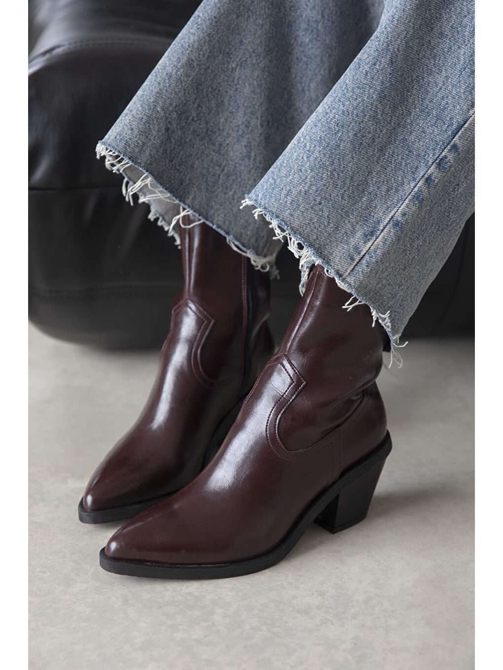 Jose Kadın Kırışık Deri Topuklu Bot Bordo-2