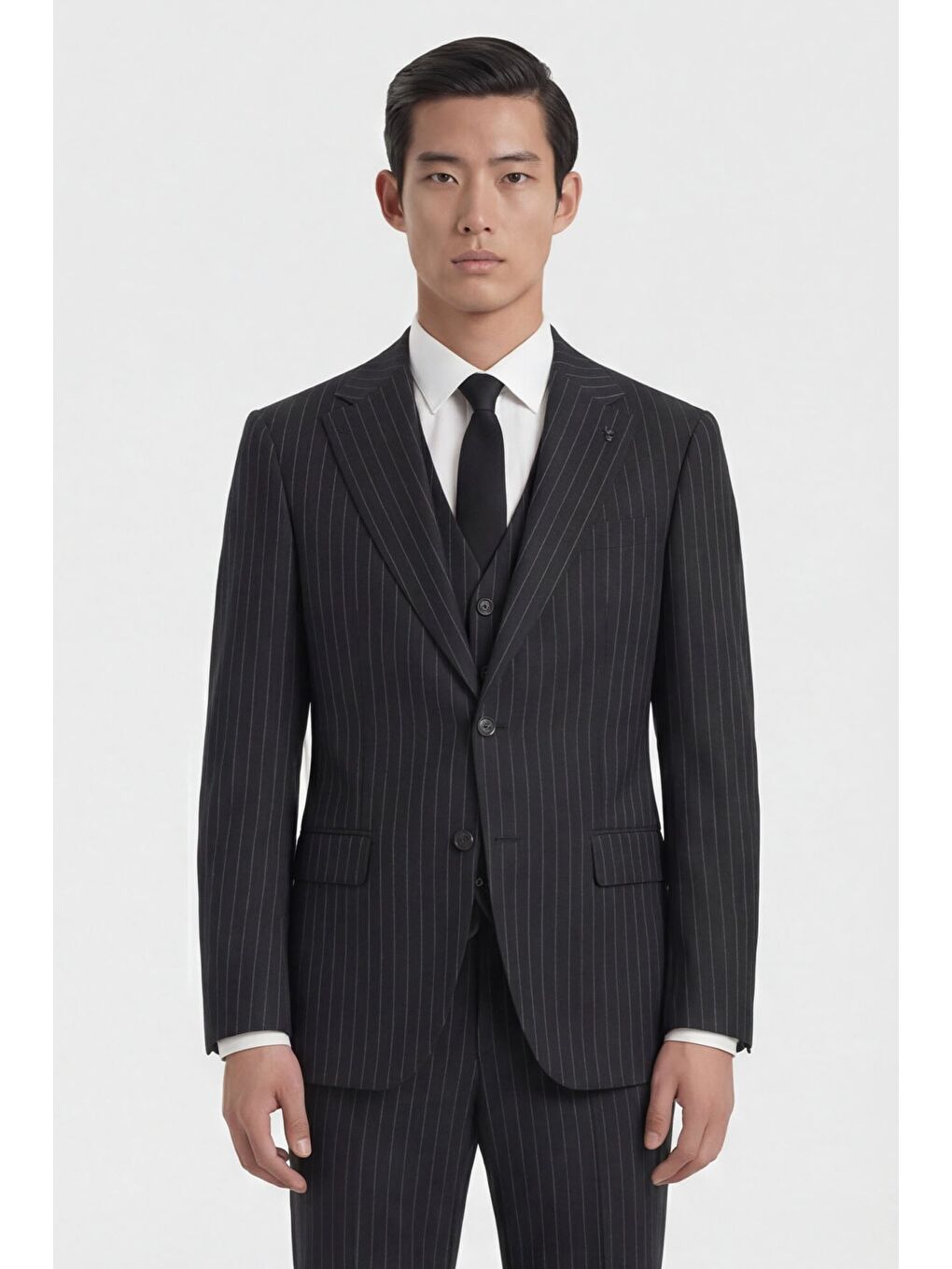 Giotelli Erkek Siyah Dar Kesim Slim Fit Viskon Çizgili Yan Cep Normal Bel 6 Drop Takım Elbise