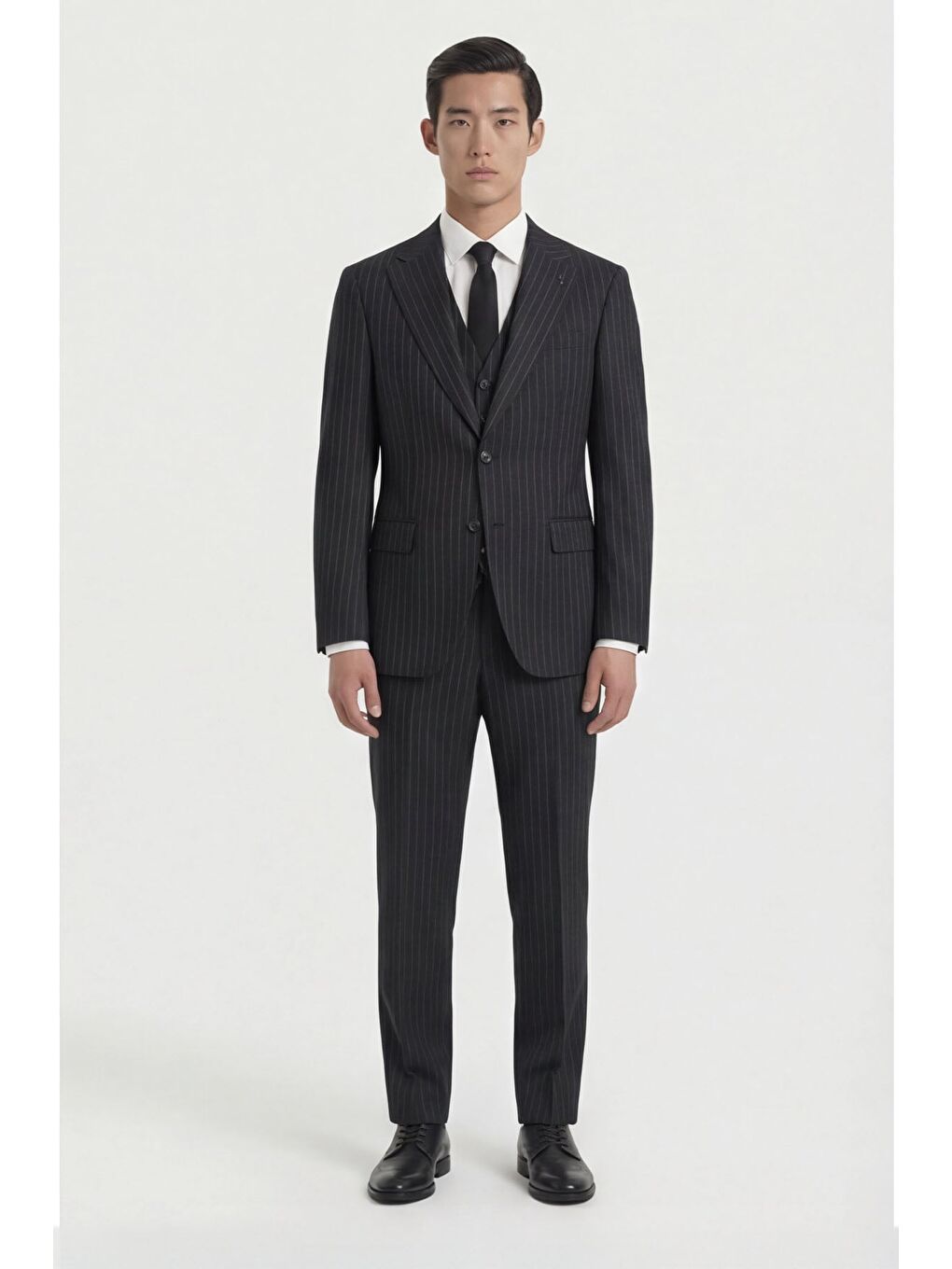 Giotelli Erkek Siyah Dar Kesim Slim Fit Viskon Çizgili Yan Cep Normal Bel 6 Drop Takım Elbise-2