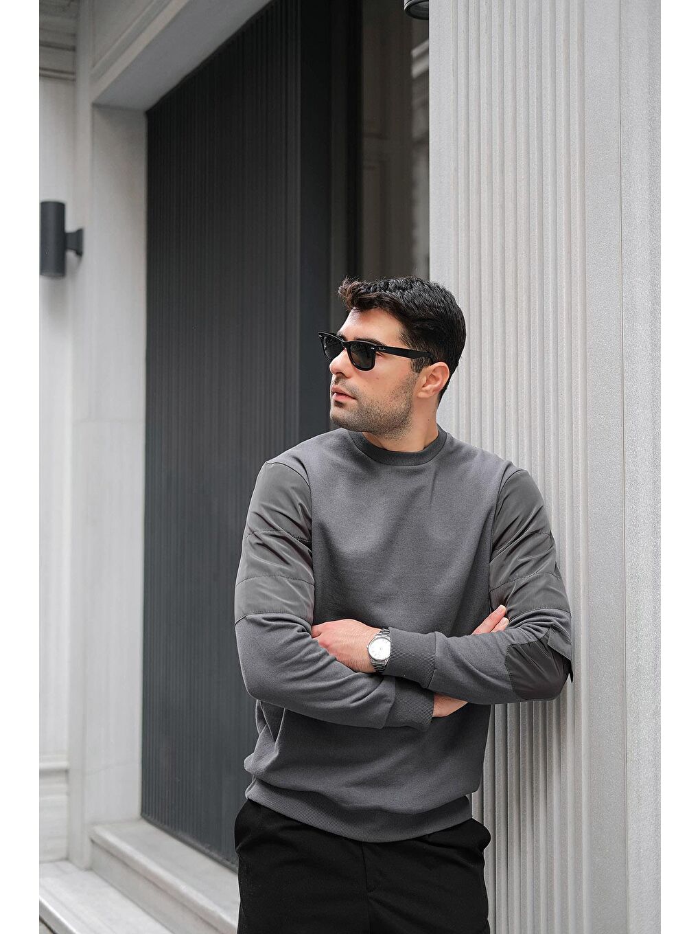 Kapitone Cep Detaylı Antrasit Sweatshirt