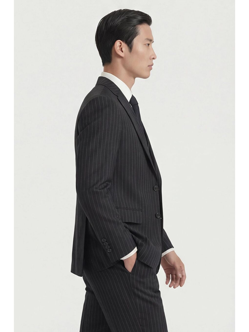 Giotelli Erkek Siyah Dar Kesim Slim Fit Viskon Çizgili Yan Cep Normal Bel 6 Drop Takım Elbise-3