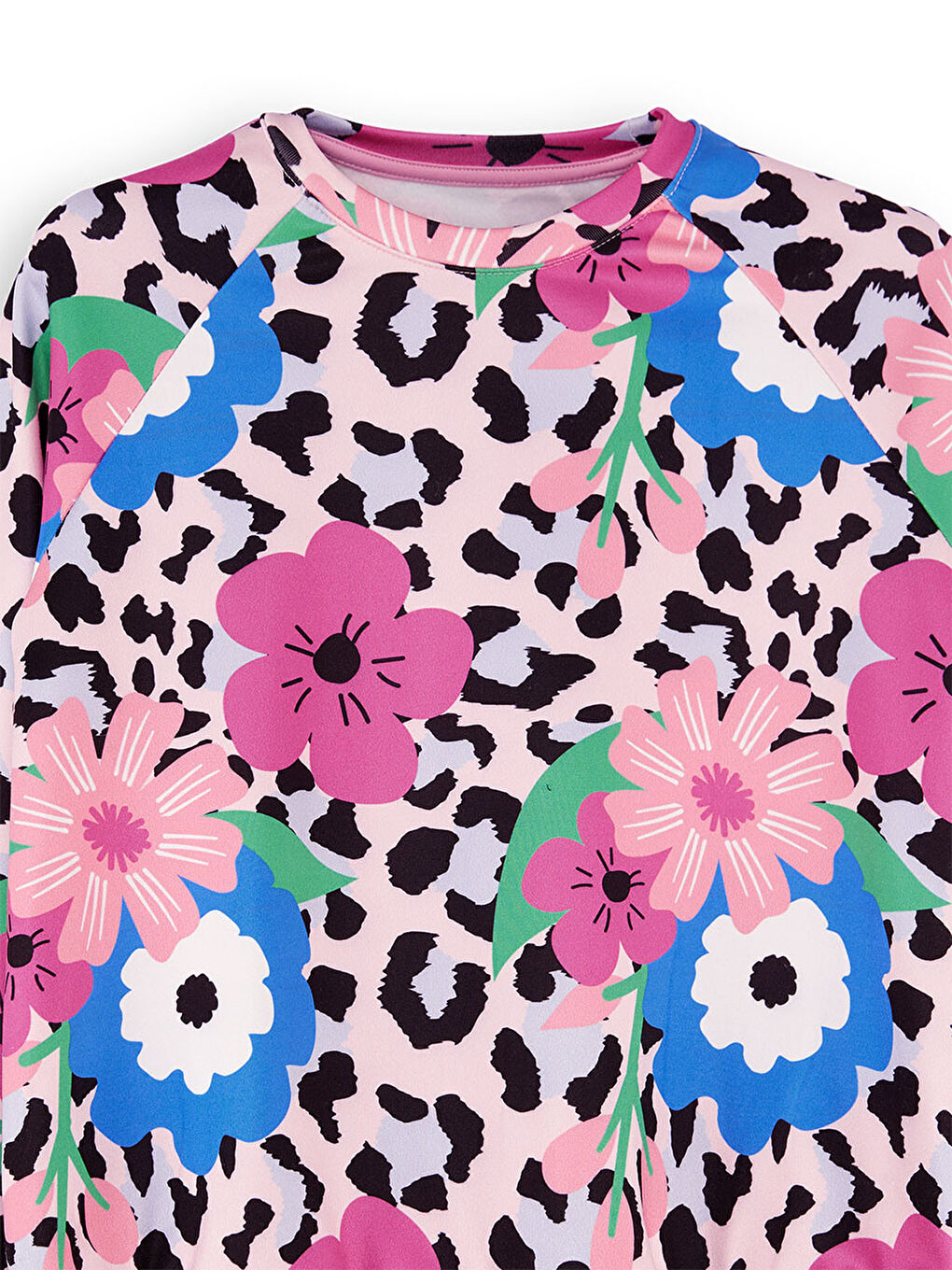 Karışık Çiçekli Leopar Kız Çocuk Sweatshirt-4