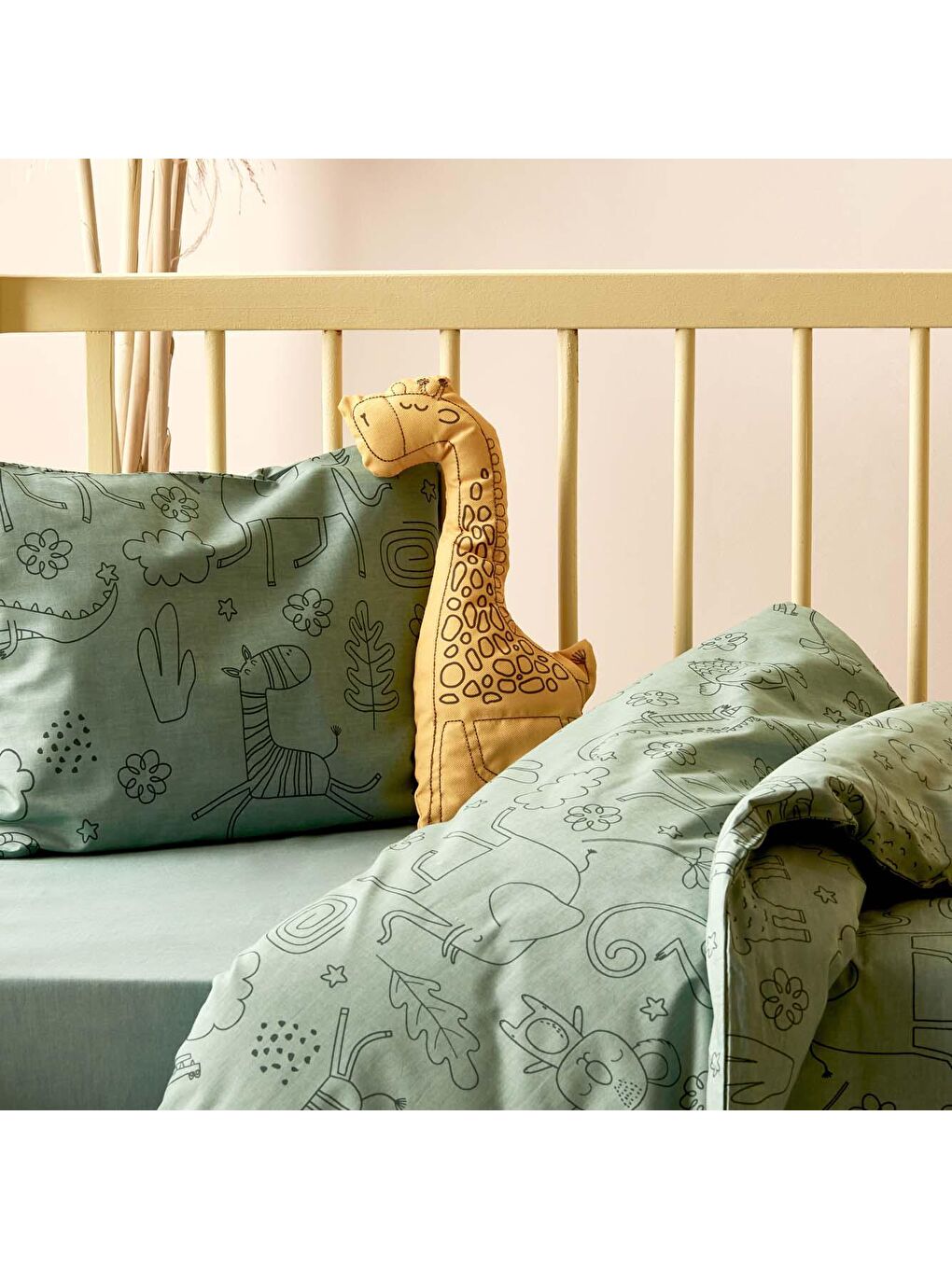 %100 Pamuk Ranforce Zoo Bebek Nevresim Takımı Yeşil-1