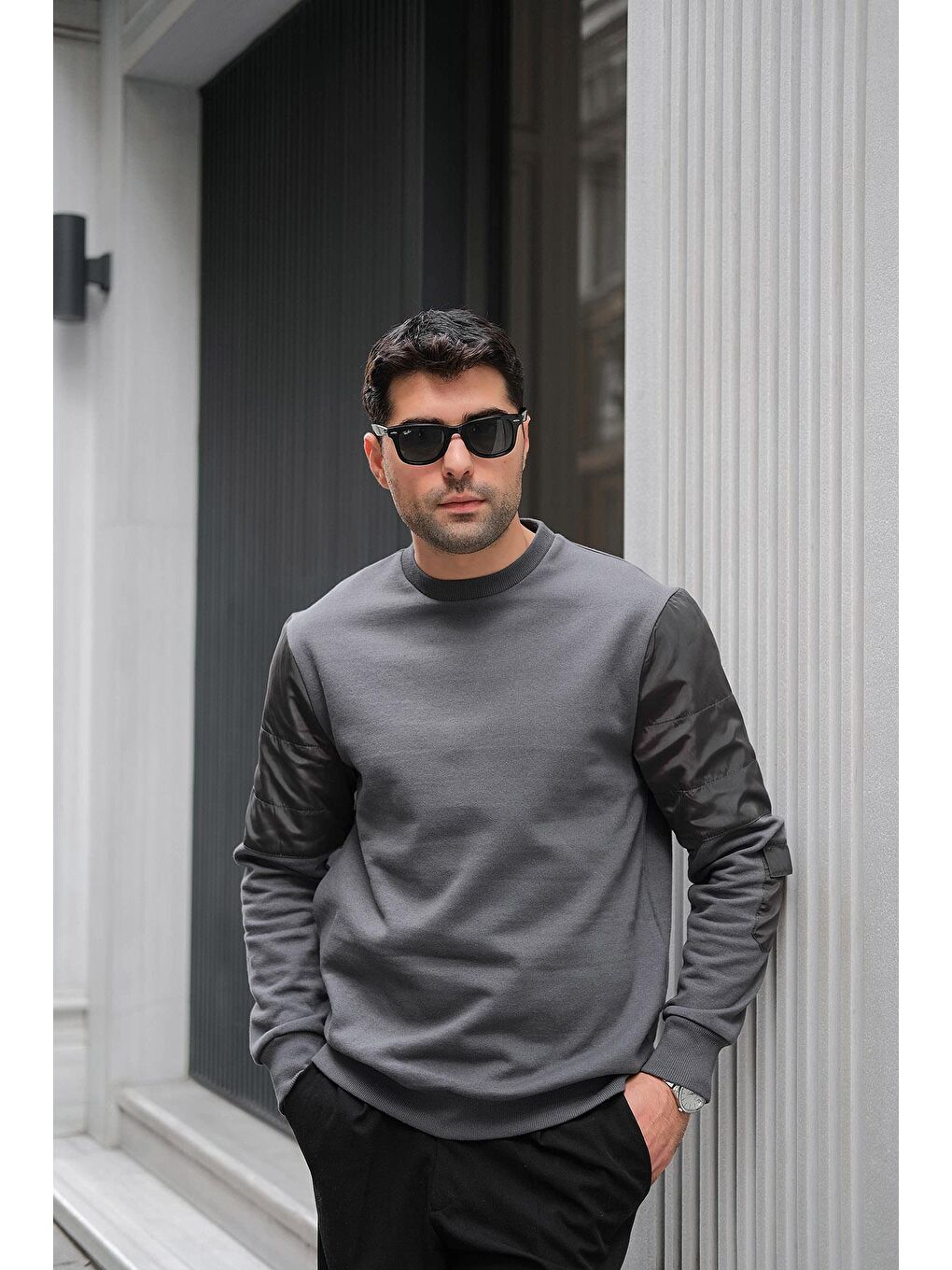 Kapitone Cep Detaylı Antrasit Sweatshirt-1