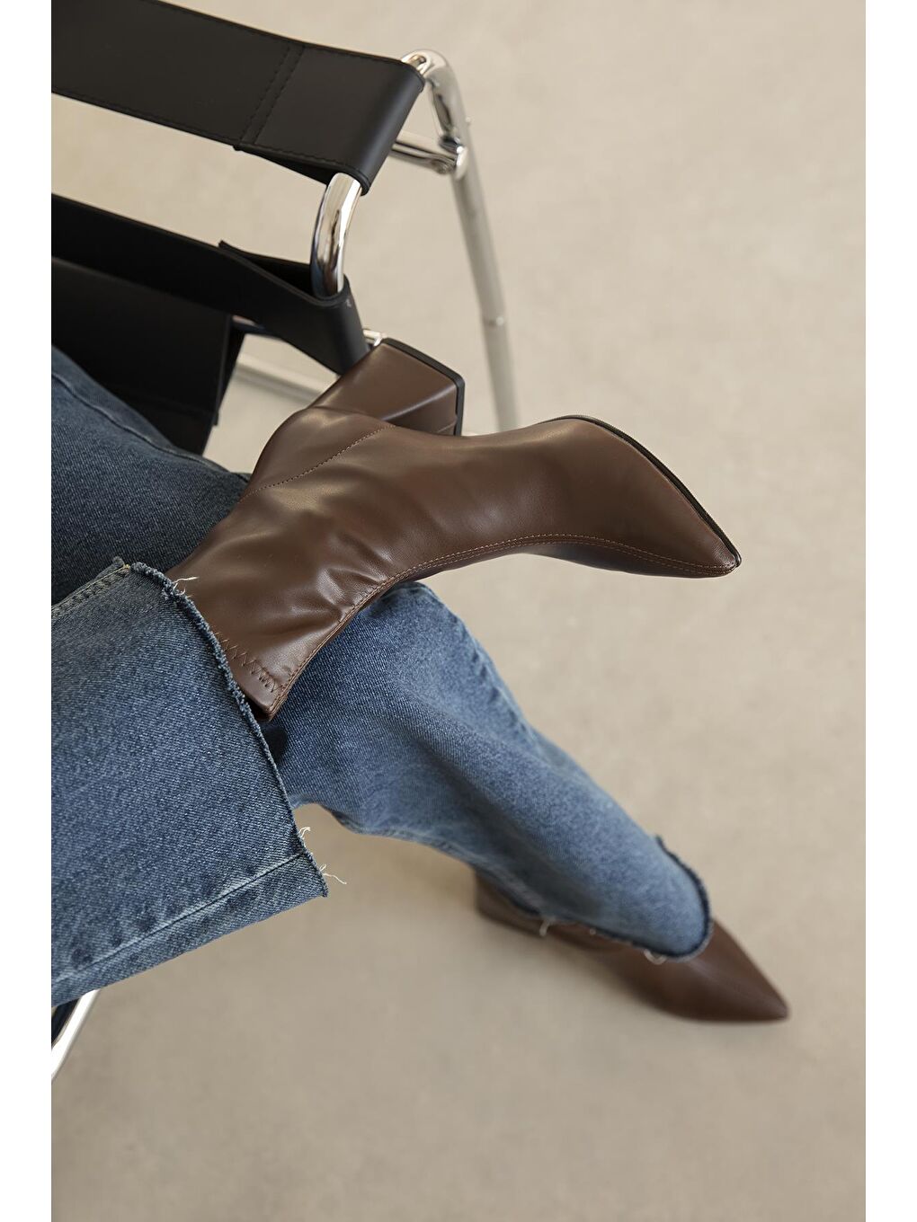 Kahverengi Garcia  Kadın  Streç Sivri Kalıp Deri Bot Kahve-2