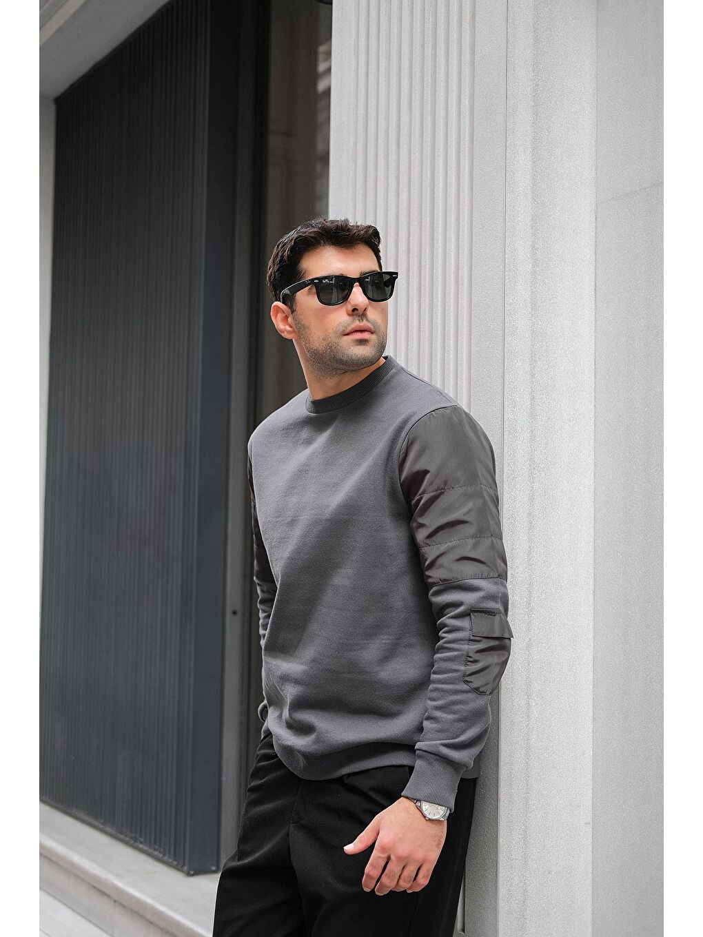 Kapitone Cep Detaylı Antrasit Sweatshirt-2