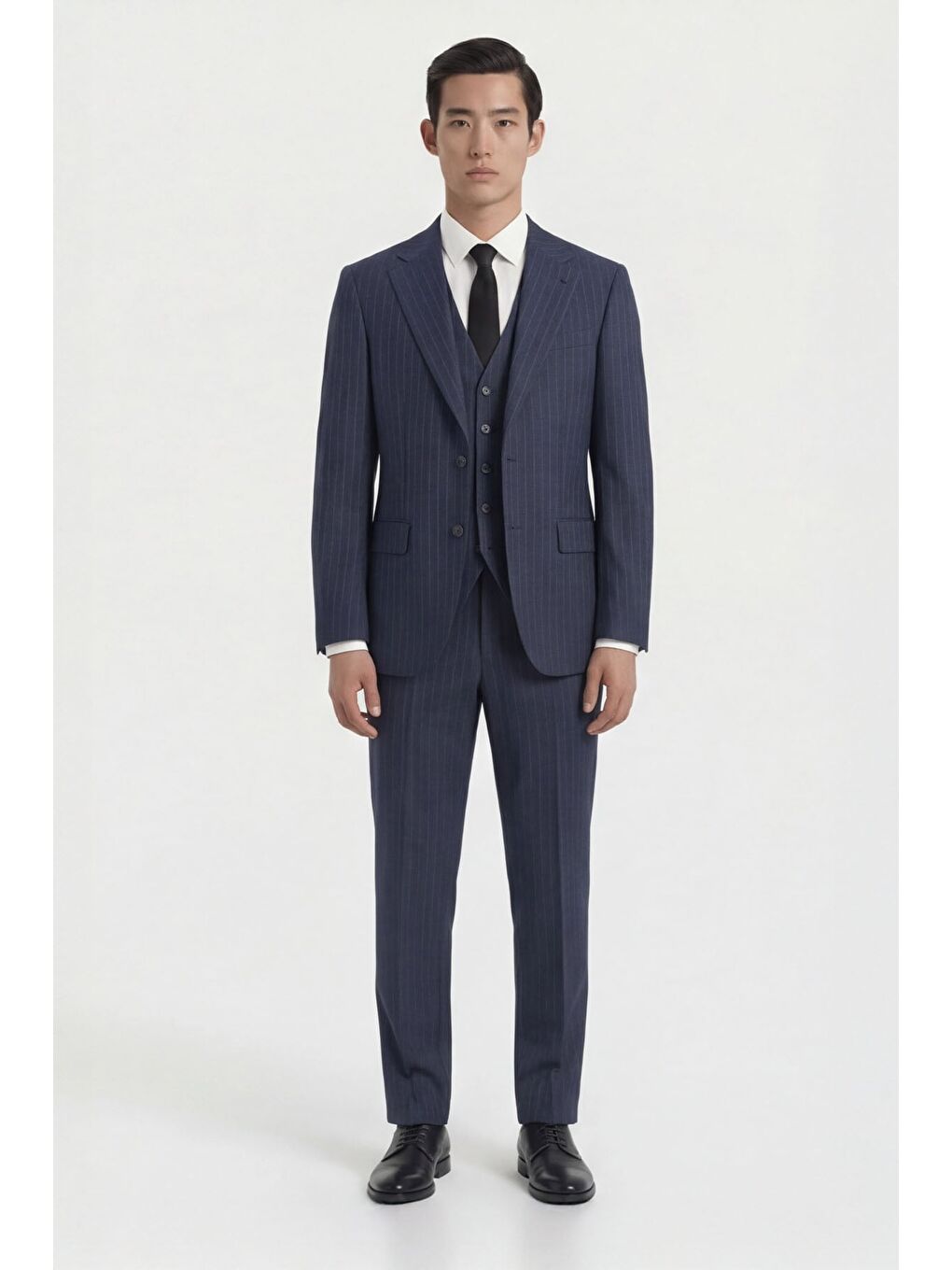 Giotelli Erkek Lacivert Dar Kesim Slim Fit Viskon Çizgili Yan Cep Normal Bel 6 Drop Takım Elbise-2