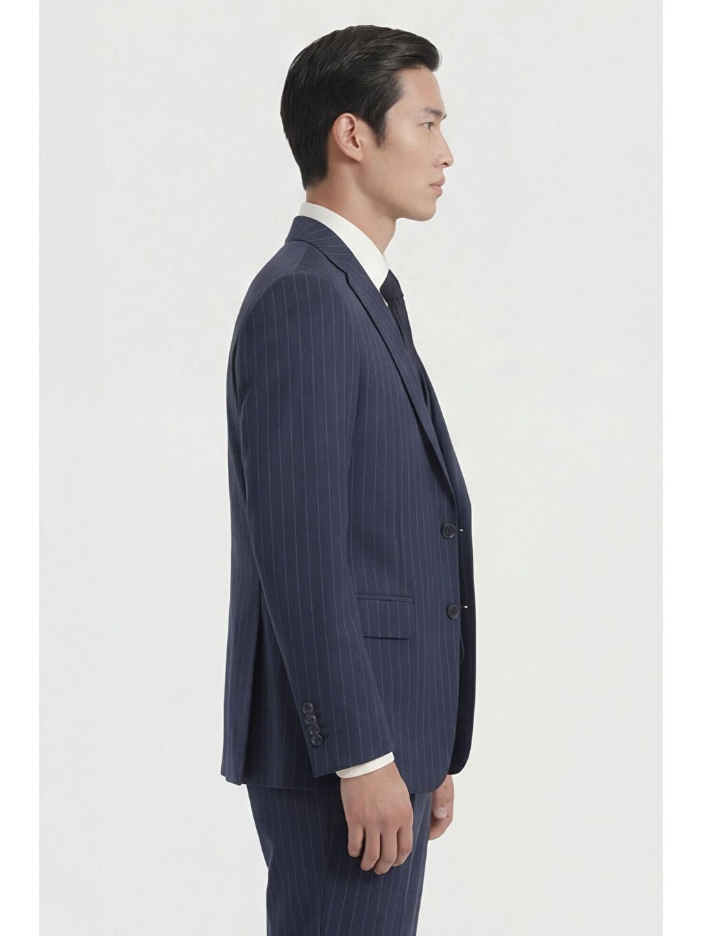 Giotelli Erkek Lacivert Dar Kesim Slim Fit Viskon Çizgili Yan Cep Normal Bel 6 Drop Takım Elbise-3