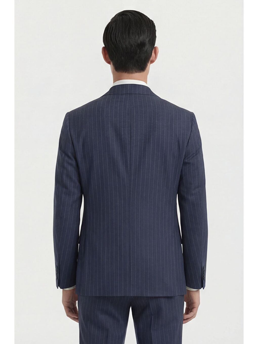 Giotelli Erkek Lacivert Dar Kesim Slim Fit Viskon Çizgili Yan Cep Normal Bel 6 Drop Takım Elbise-4