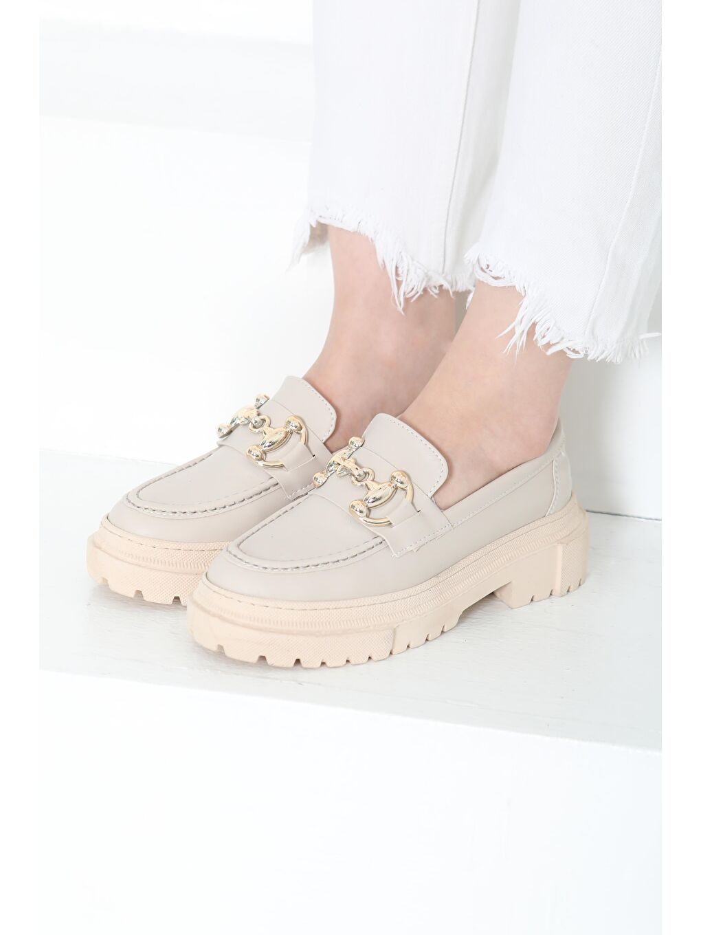 Kadın Bej Tokalı Yüksek Taban Babet - 27092