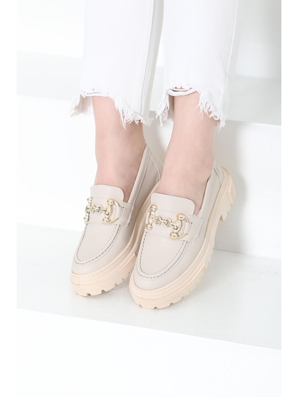 Kadın Bej Tokalı Yüksek Taban Babet - 27092-2