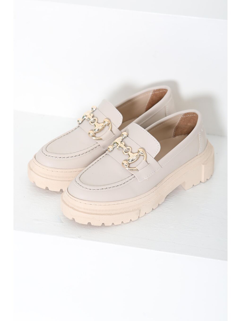 Kadın Bej Tokalı Yüksek Taban Babet - 27092-4