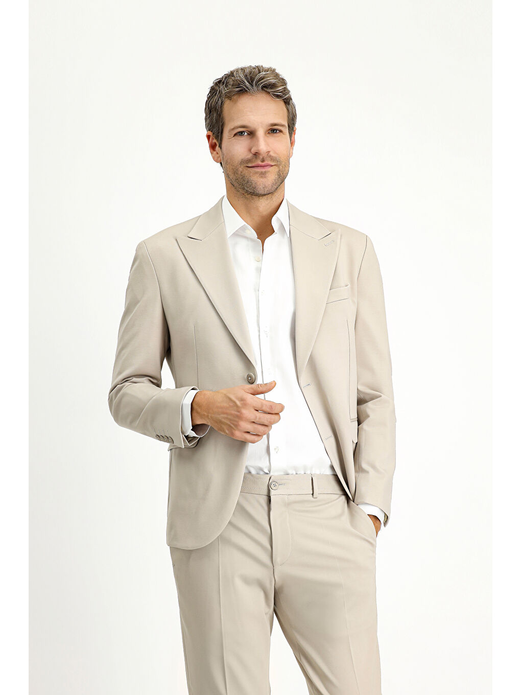 Bej Techno-Line Slim Fit Dar Kesim Elastanlı Spor Örme Ceket-1