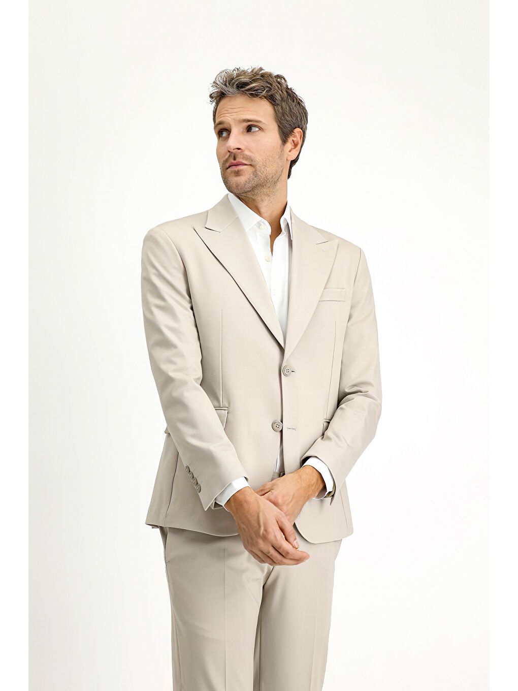 Bej Techno-Line Slim Fit Dar Kesim Elastanlı Spor Örme Ceket-2