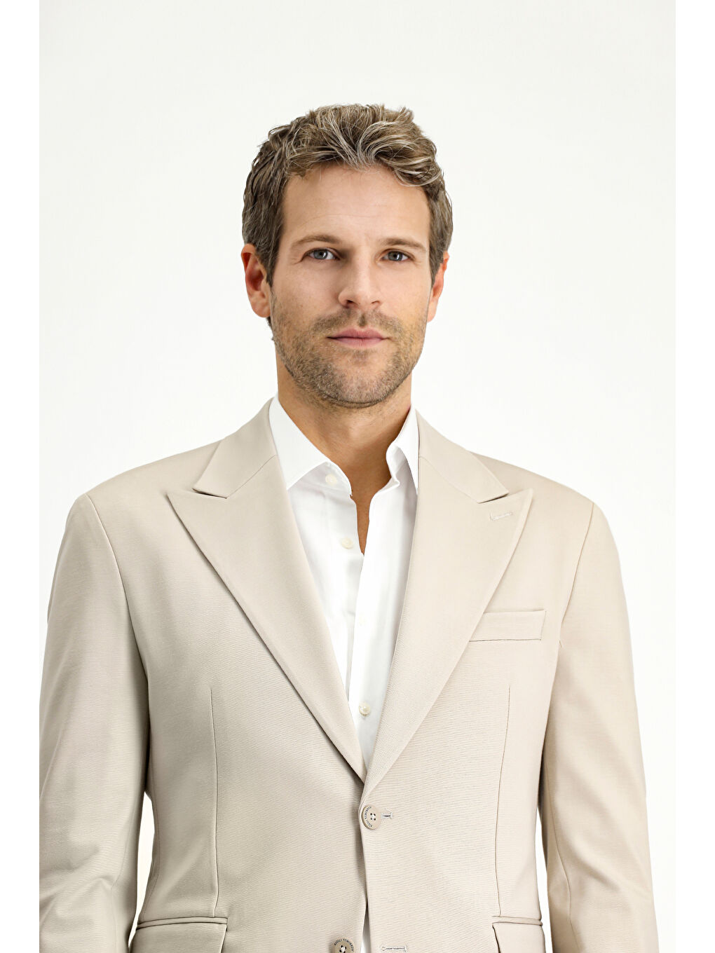 Bej Techno-Line Slim Fit Dar Kesim Elastanlı Spor Örme Ceket-3