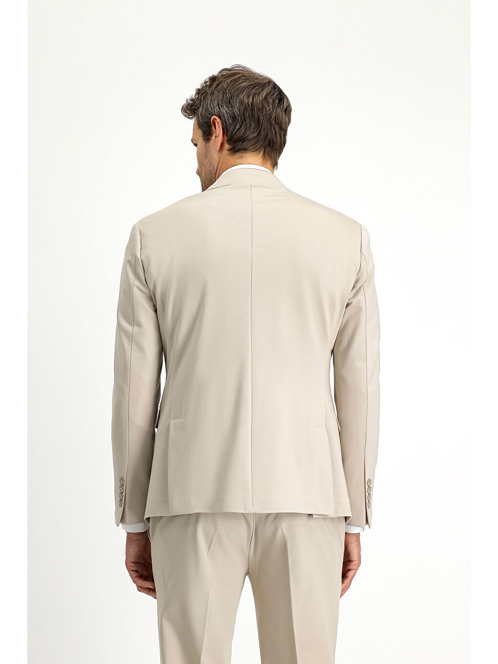 Bej Techno-Line Slim Fit Dar Kesim Elastanlı Spor Örme Ceket-4