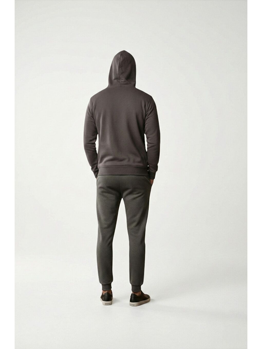 Gri %100 Pamuk Kapüşonlu Fermuarlı Basic Erkek Hırka-2