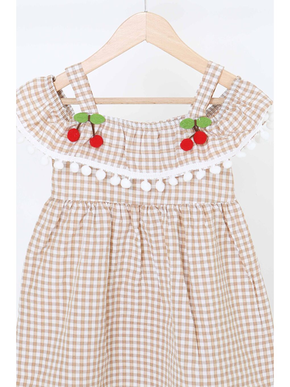 Bej Kız Çocuk Vizon Kirazlı Elbise - 27164-1