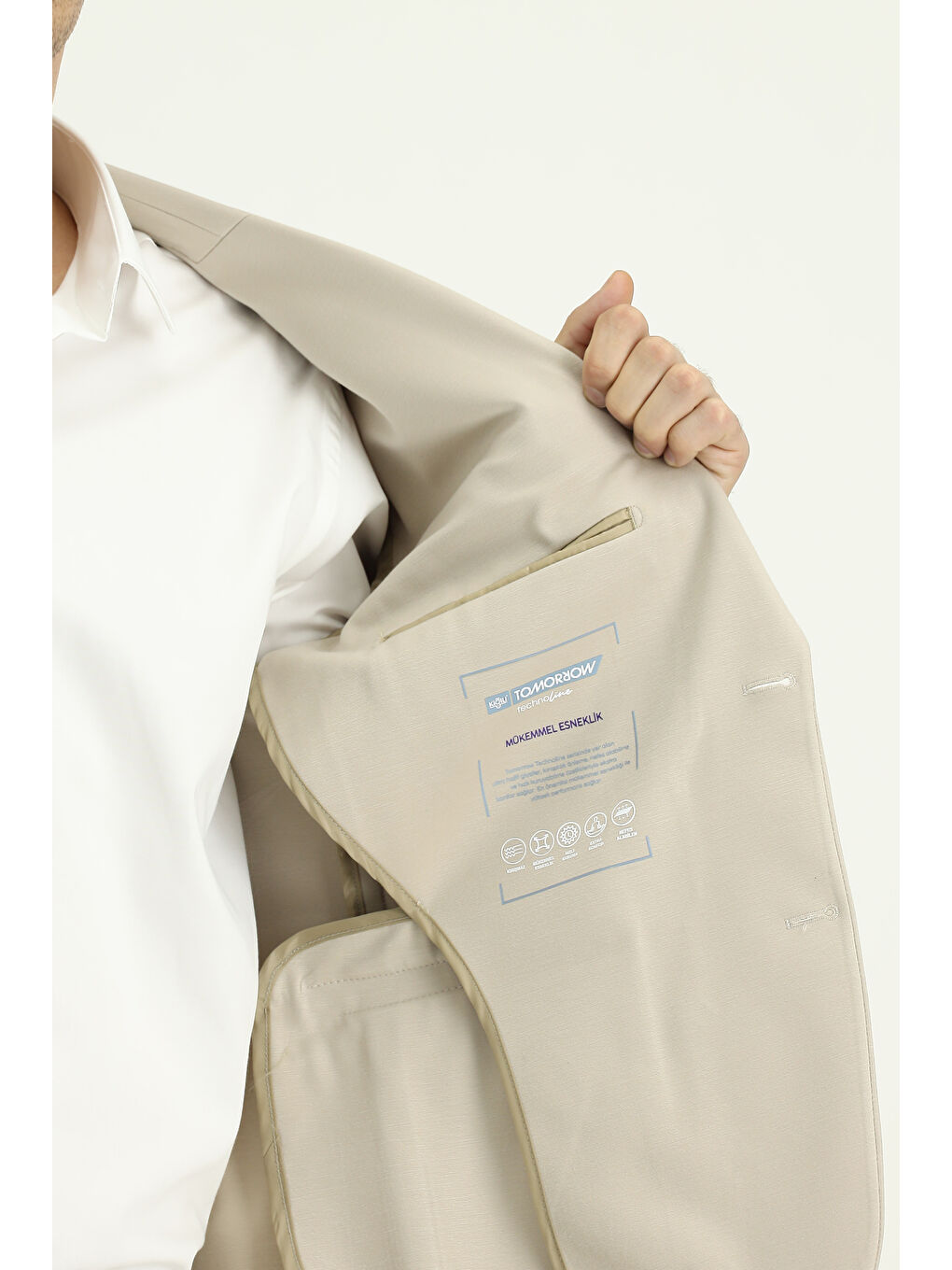 Bej Techno-Line Slim Fit Dar Kesim Elastanlı Spor Örme Ceket-5