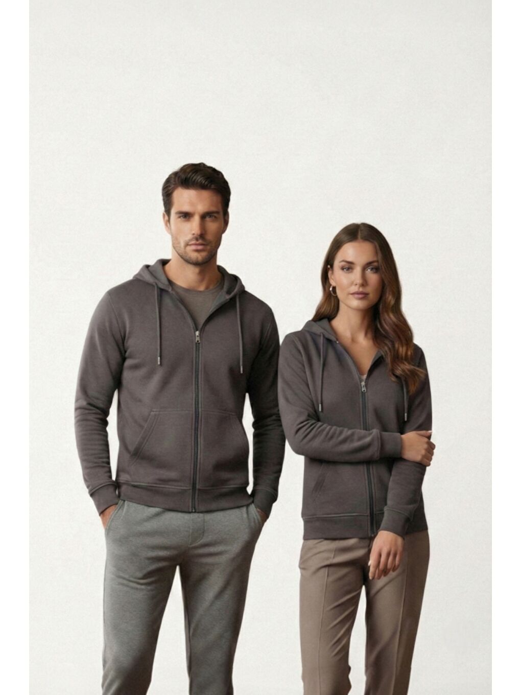 Gri %100 Pamuk Kapüşonlu Fermuarlı Basic Erkek Hırka-3