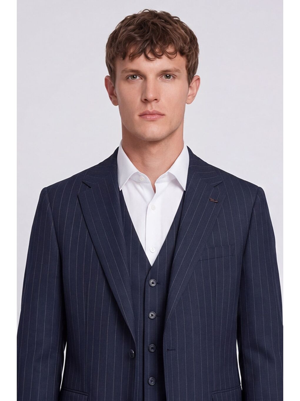 Giotelli Erkek Lacivert Dar Kesim Slim Fit Viskon Dokuma Çizgili Klasik Yaka 6 Drop Takım Elbise-1