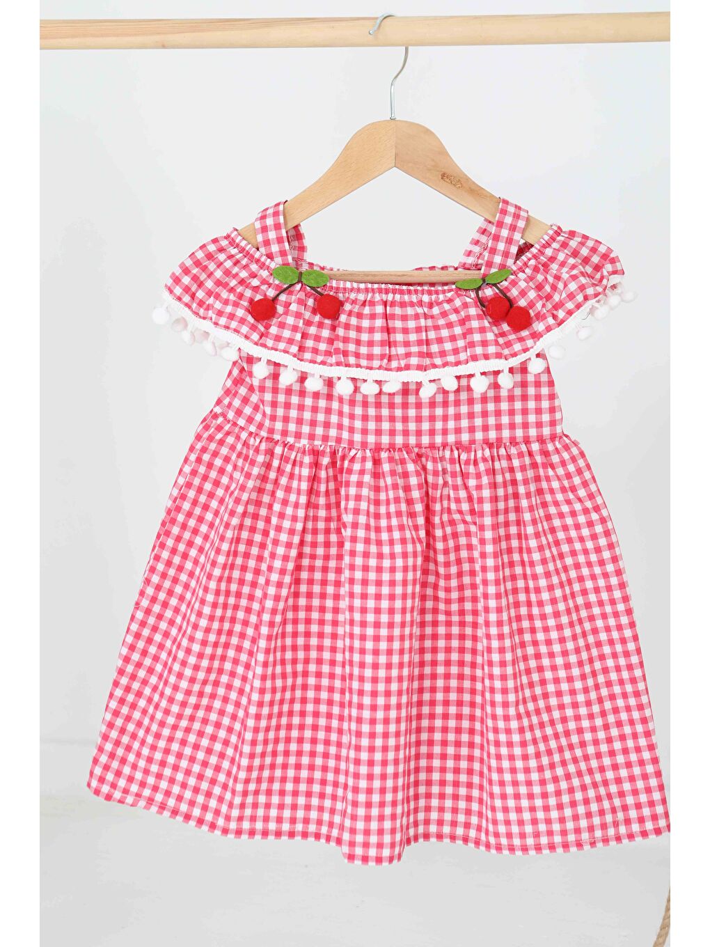 Kız Çocuk Fuşya Kirazlı Elbise - 27164-1