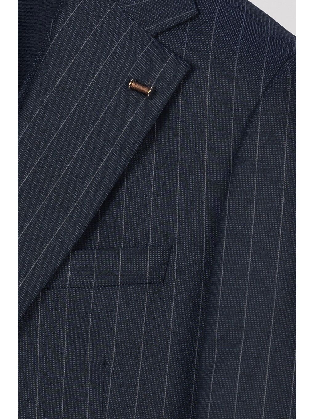 Giotelli Erkek Lacivert Dar Kesim Slim Fit Viskon Dokuma Çizgili Klasik Yaka 6 Drop Takım Elbise-3