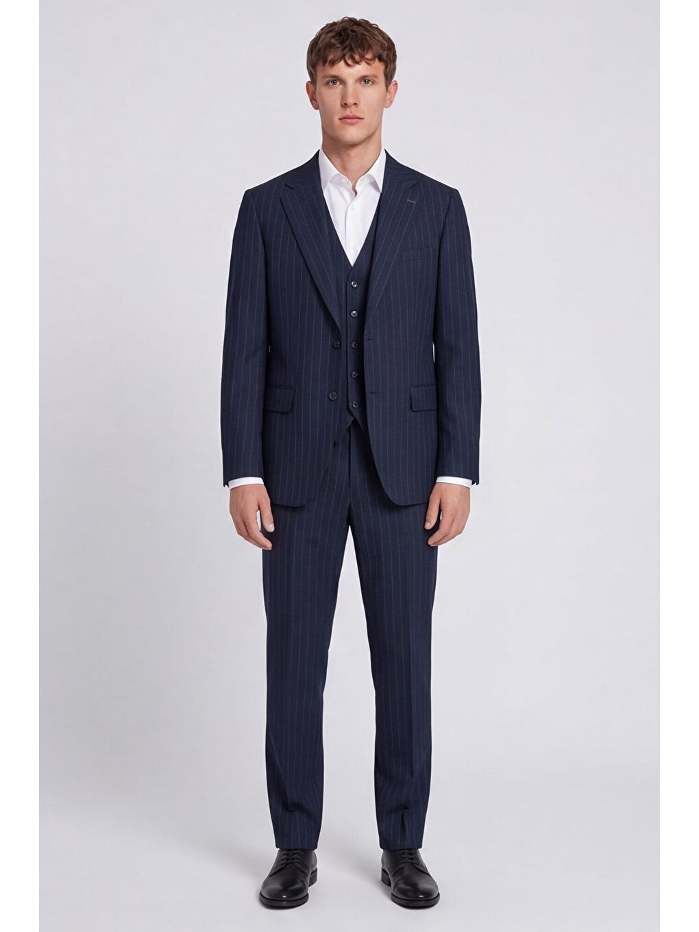 Giotelli Erkek Lacivert Dar Kesim Slim Fit Viskon Dokuma Çizgili Klasik Yaka 6 Drop Takım Elbise-4