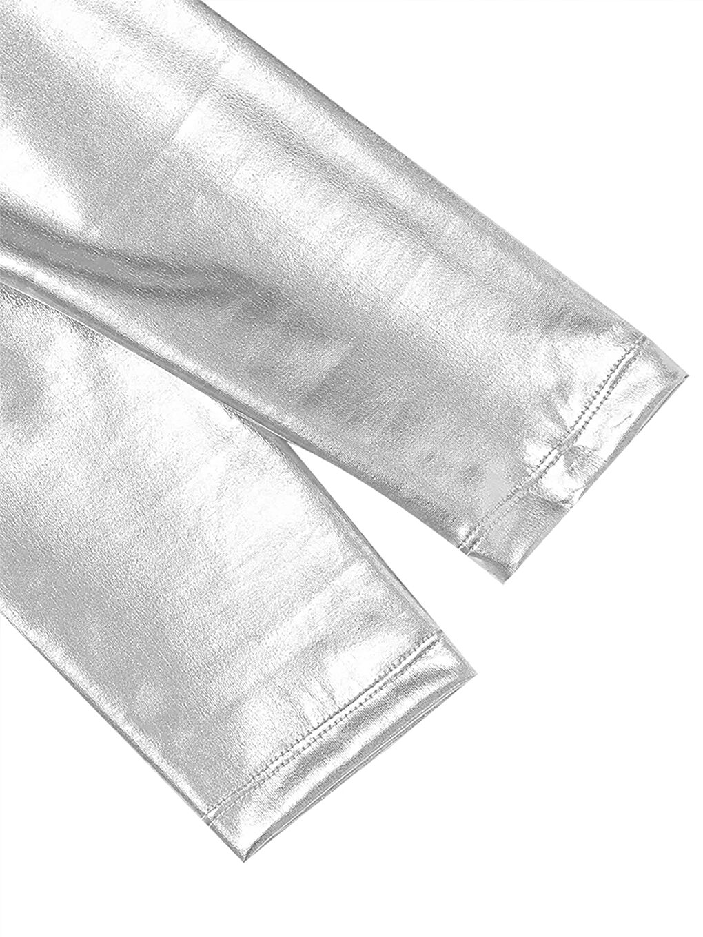 Gri Kız Çocuk Gümüş Metalik Parlak Tayt-3