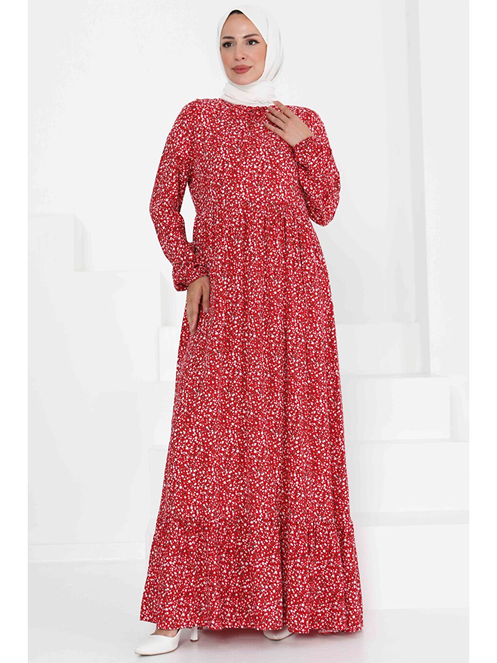 Kırmızı Desenli Elbise Kirmizi - 27421