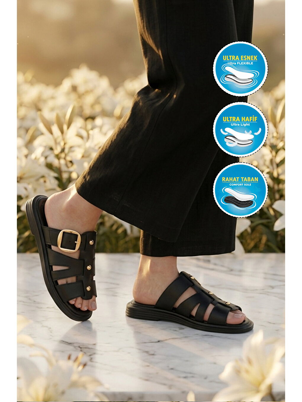 Siyah Yumuşak Tabanlı Önü Kapalı Kadın Terlik 322224 Z-2