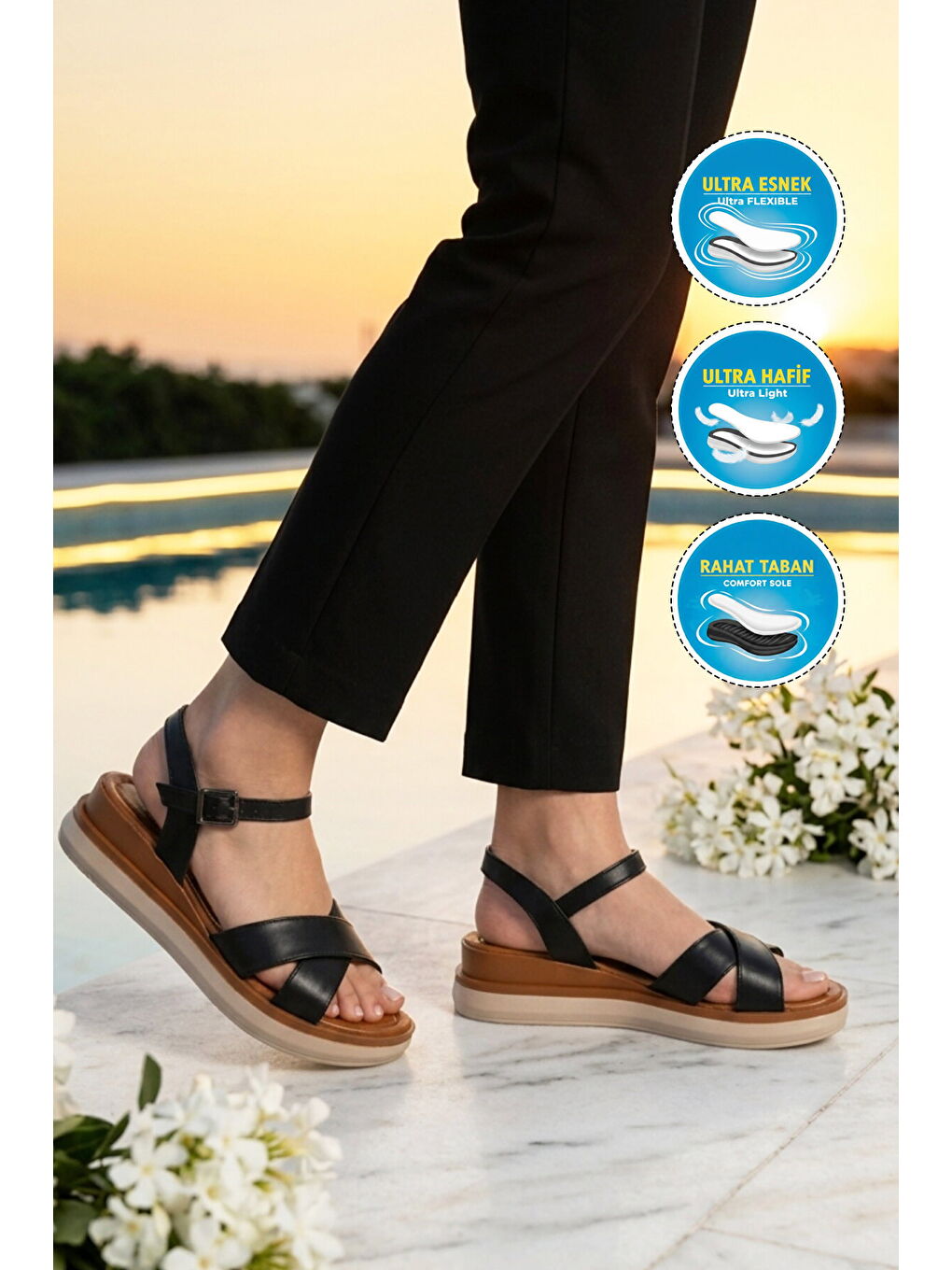 Siyah Hafif Yumuşak Tabanlı Kadın Sandalet 335332 Z-2